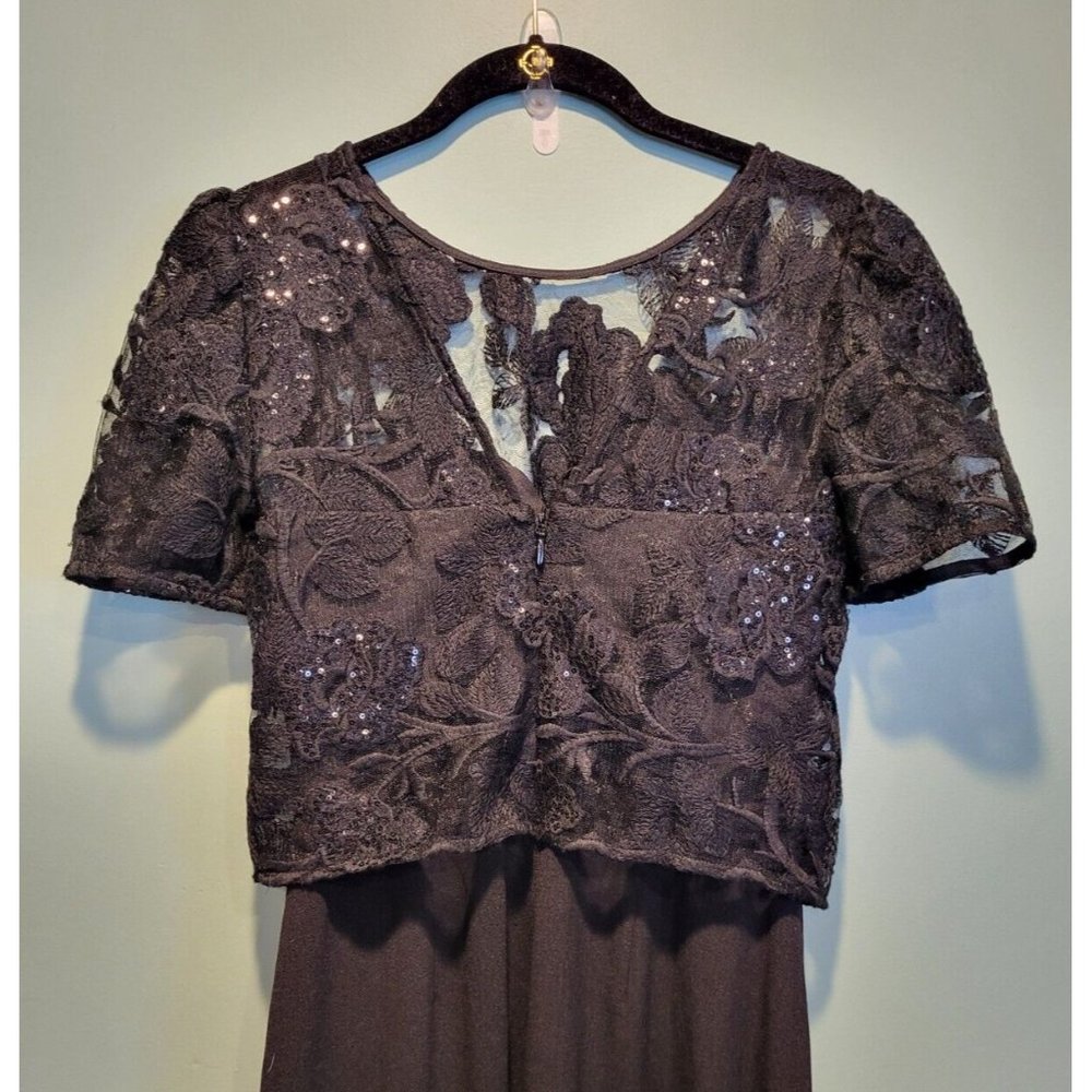 NWOT Dress The Population Black Evening Formal Maxi Dress Sequins Lace Slit XS - Picture 6 of 8